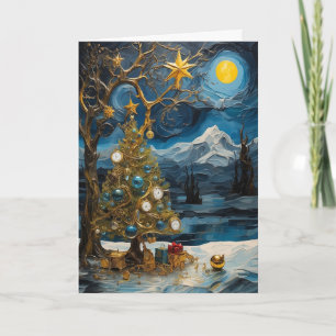 Sternennacht-Uhr-Weihnachtskarte   Abstrakte Zeit  Karte