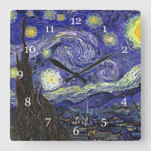 Sternennacht, Vincent Van Gogh. Quadratische Wanduhr