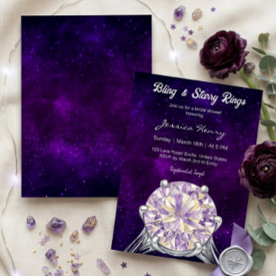 Sternennacht Violetter Diamantring Brautparty Einladung