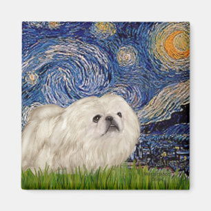 Sternennacht - Weißer Pekinese 4 Magnet