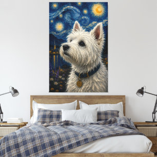 Sternennacht Westie-Porträt Leinwanddruck