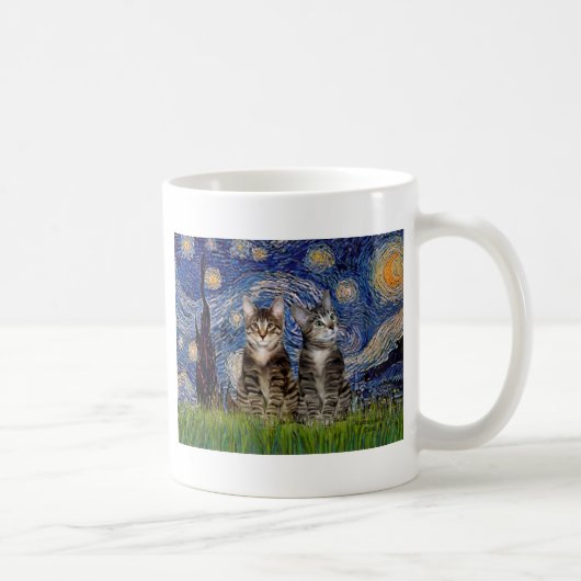 Sternennacht - Zwei getigerte Hauskatzen Kaffeetasse (Rechts)