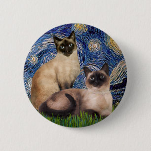 Sternennacht - Zwei siamesische Katzen (Choc Pt) Button