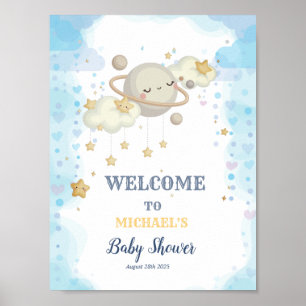 Sternenplanet Wolken Blaue Babyparty Poster