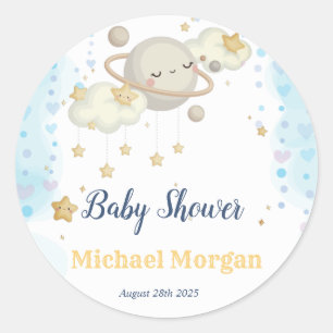Sternenplanet Wolken Blaue Babyparty Runder Aufkleber