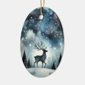 Sternenreiche Winternacht Hirsche Keramik Ornament (Links)