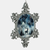 Sternenreiche Winternacht Hirsche Schneeflocken Zinn-Ornament (Links)