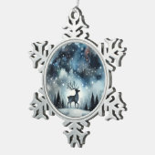 Sternenreiche Winternacht Hirsche Schneeflocken Zinn-Ornament (Rechts)