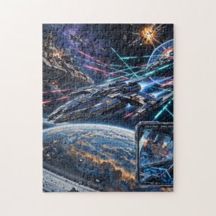 Sternenschiff-Schlacht über dem Ringplaneten Puzzle