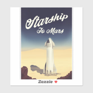 Sternenschiff zum Mars im Vintage-Stil Weltraumrei Aufkleber