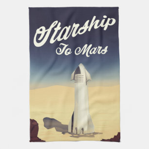Sternenschiff zum Mars im Vintage-Stil Weltraumrei Geschirrtuch