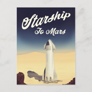 Sternenschiff zum Mars im Vintage-Stil Weltraumrei Postkarte
