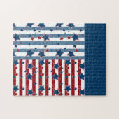 Sternenstrippte Muster in Rot und Blau werfen Puzzle (Horizontal)
