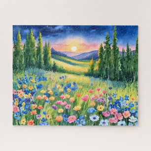 Sternenübersäte Wildblumenwiese im Morgengrauen Puzzle