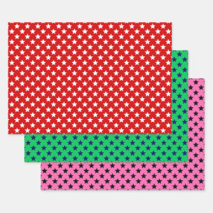 Sternenübersätes DIY-Muster und Hintergrundfarben Geschenkpapier Set