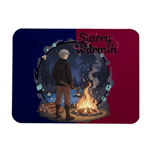 Sternenwärme - Lumberjack Anime-Junge am Lagerfeue Magnet (Horizontal)