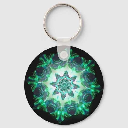 Sternexplosion Kaleidoskop in grüner Neon Schlüsselanhänger (Vorderseite)
