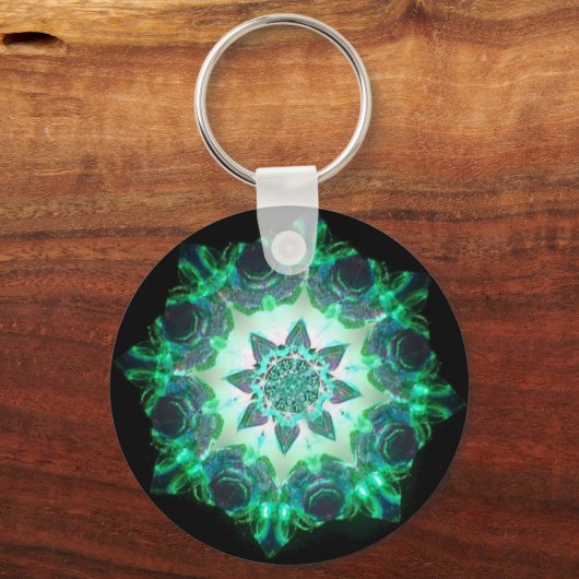 Sternexplosion Kaleidoskop in grüner Neon Schlüsselanhänger (Vorderseite)