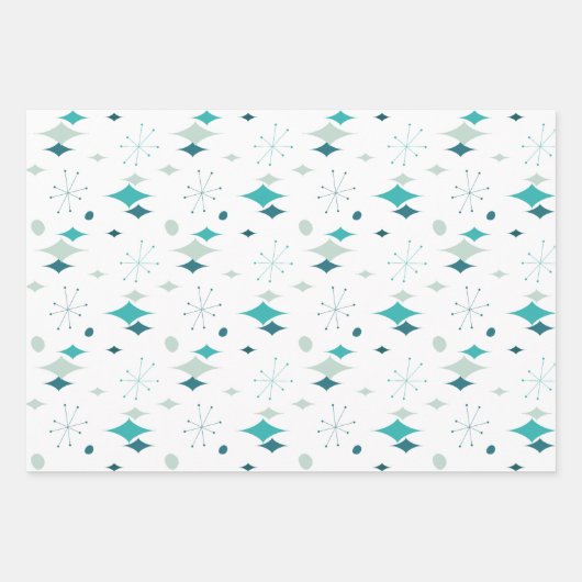 Sternexplosion Mitte Jahrhundert Modernes Muster Geschenkpapier Set (Vorderseite)