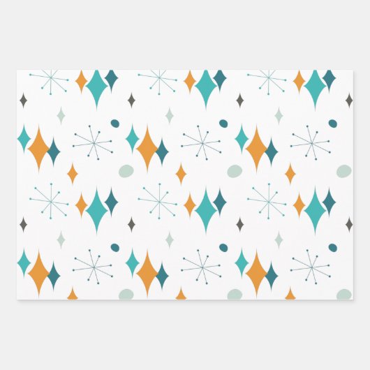 Sternexplosion Mitte Jahrhundert Modernes Muster Geschenkpapier Set (Vorderseite)