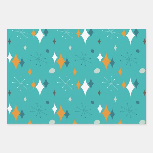 Sternexplosion Mitte Jahrhundert Modernes Muster i Geschenkpapier Set (Vorderseite)