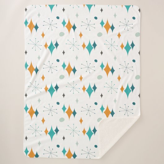 Sternexplosion Mitte Jahrhundert Modernes Muster Sherpadecke (Vorderseite)