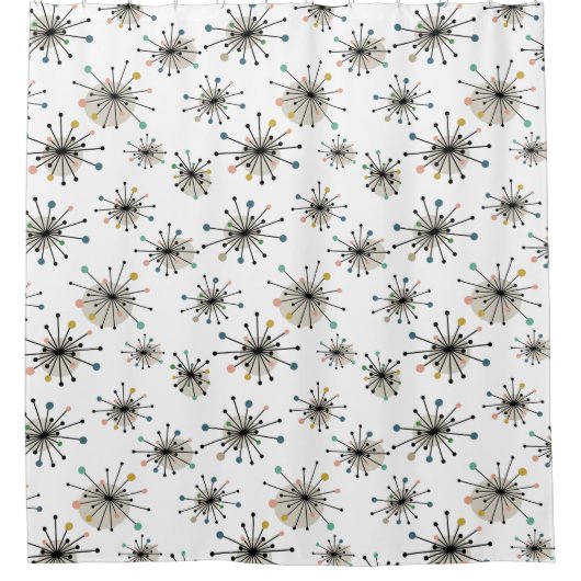 Sternexplosion Muster Retro Mitte Jahrhundert Mode Duschvorhang (Vorderseite)