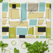 Sternexplosion Retro Yellow Blue Squares Mitte des Geschirrtuch (Gefaltet)