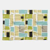 Sternexplosion Retro Yellow Blue Squares Mitte des Geschirrtuch (Horizontal)