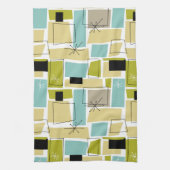 Sternexplosion Retro Yellow Blue Squares Mitte des Geschirrtuch (Vertikal)