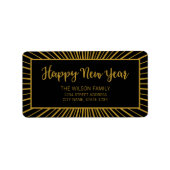 Sternexplosion Script Black Happy New Year Address Adressaufkleber (Vorne)