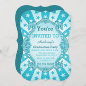 Sternexplosion und Dots Bright Aqua Blue Green Einladung (Vorne/Hinten)