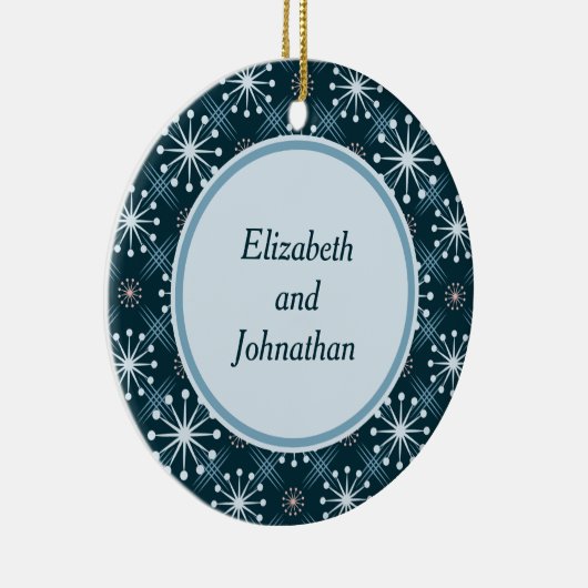 Sternexplosion und Linien Mitte Jahrhundert Blau Keramikornament (Rechts)