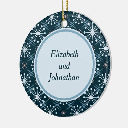 Sternexplosion und Linien Mitte Jahrhundert Blau Keramikornament (Links)