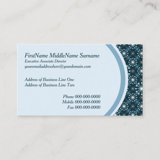 Sternexplosion und Linien Mitte Jahrhundert Blau Visitenkarte (Vorderseite)