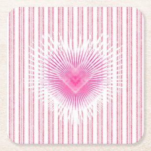 Sternexplosion Valentinherz auf Weichrosa Streifen Rechteckiger Pappuntersetzer
