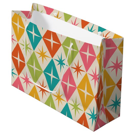 Sternexplosionen aus dem Mittelalter auf farbenfro Große Geschenktüte (Vorderseite Schrägansicht)