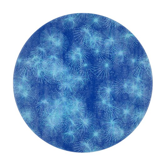 Sternexplosionen aus Eiskristall, blauer Hintergru Schneidebrett (Vorderseite)