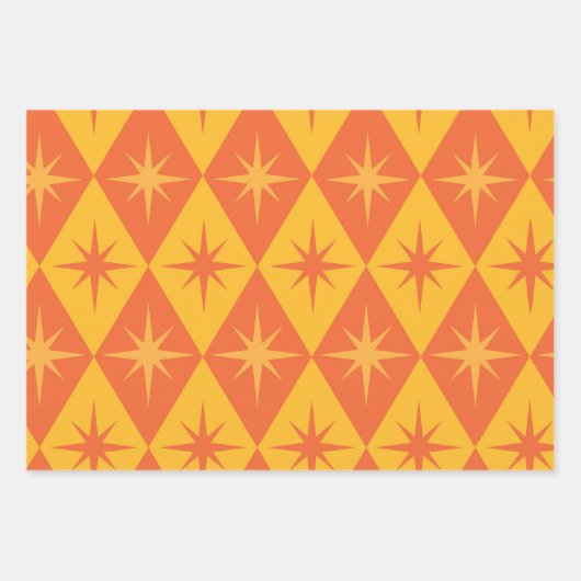 Sternexplosionen des Mittelalters auf Orange Retro Geschenkpapier Set (Vorderseite)