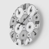Sternexplosionen und Zahnräder, grau, schwarz und  Große Wanduhr (Winkel)