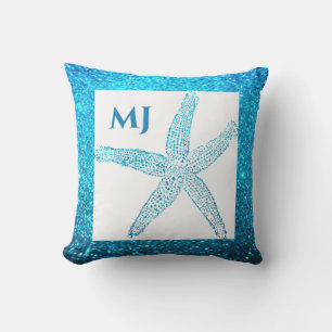 Sternfisch Glitzern Türkis Blau Monogramm Anfangsb Kissen