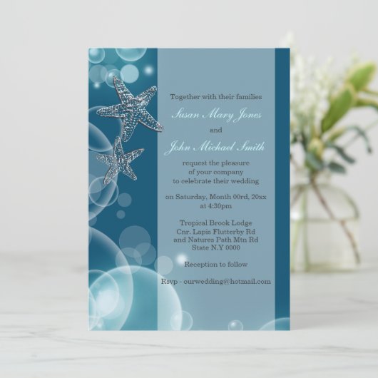 Sternfische Imitat Silberblasen Blauer Funken Einladung (Stehend Vorderseite)