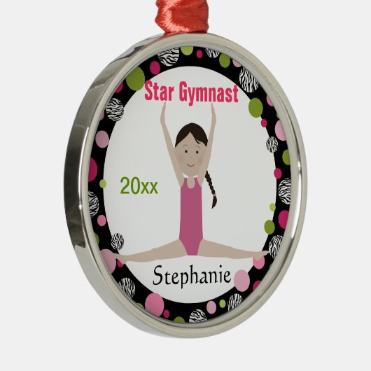 Sterngymnast-Andenken-Rosa und Grün Silbernes Ornament (Rechts)