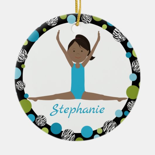 Sterngymnast-dunkles Haar-Pferdeschwanz im Aqua Keramikornament (Vorne)