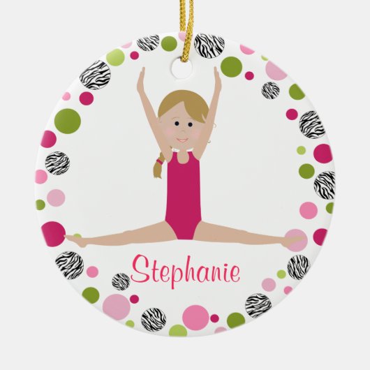 SternGymnast in den Rosa personalisiert Keramik Ornament (Vorne)