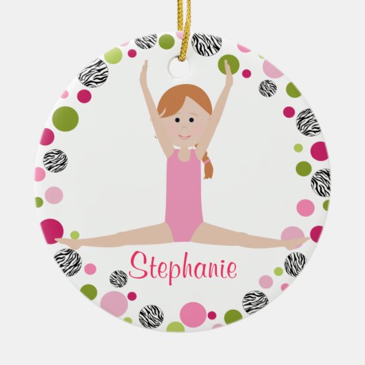 SternGymnast in den Rosa personalisiert Keramik Ornament (Vorne)