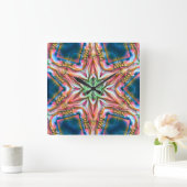 Sternkaleidoskop in rauer Textur, verbrannter Lach Quadratische Wanduhr (Zuhause)