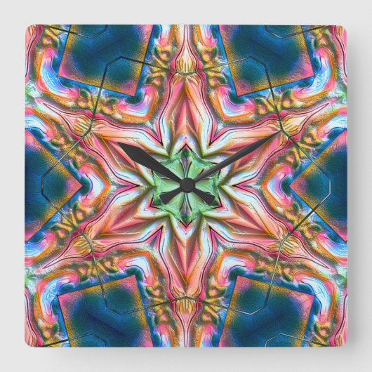 Sternkaleidoskop in rauer Textur, verbrannter Lach Quadratische Wanduhr (Vorderseite)