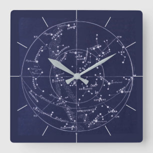 STERNKARTE Vintage tiefblauer Nachthimmel Quadratische Wanduhr