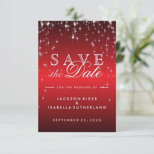 Sternlichter in Metallic Red Save the Date (Stehend Vorderseite)